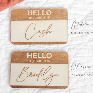 Name Tag Birth Announcement Hello My Name Is Sign, Fresh 48 Newborn Photo Prop for Hospital Photos, Baby Name Announcement Wooden Sign image 5