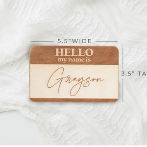 Name Tag Birth Announcement Hello My Name Is Sign, Fresh 48 Newborn Photo Prop for Hospital Photos, Baby Name Announcement Wooden Sign image 8