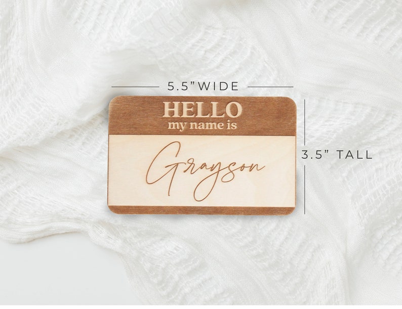 Name Tag Birth Announcement Hello My Name Is Sign, Fresh 48 Newborn Photo Prop for Hospital Photos, Baby Name Announcement Wooden Sign image 8
