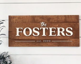 Rustic Last Name Sign for Unique Gift, Modern Farmhouse Wall Decor or Wedding Decor,  Wooden Family Name Sign with Established Date Wedding