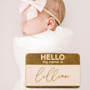 Name Tag Birth Announcement Hello My Name Is Sign, Fresh 48 Newborn Photo Prop for Hospital Photos, Baby Name Announcement Wooden Sign image 2