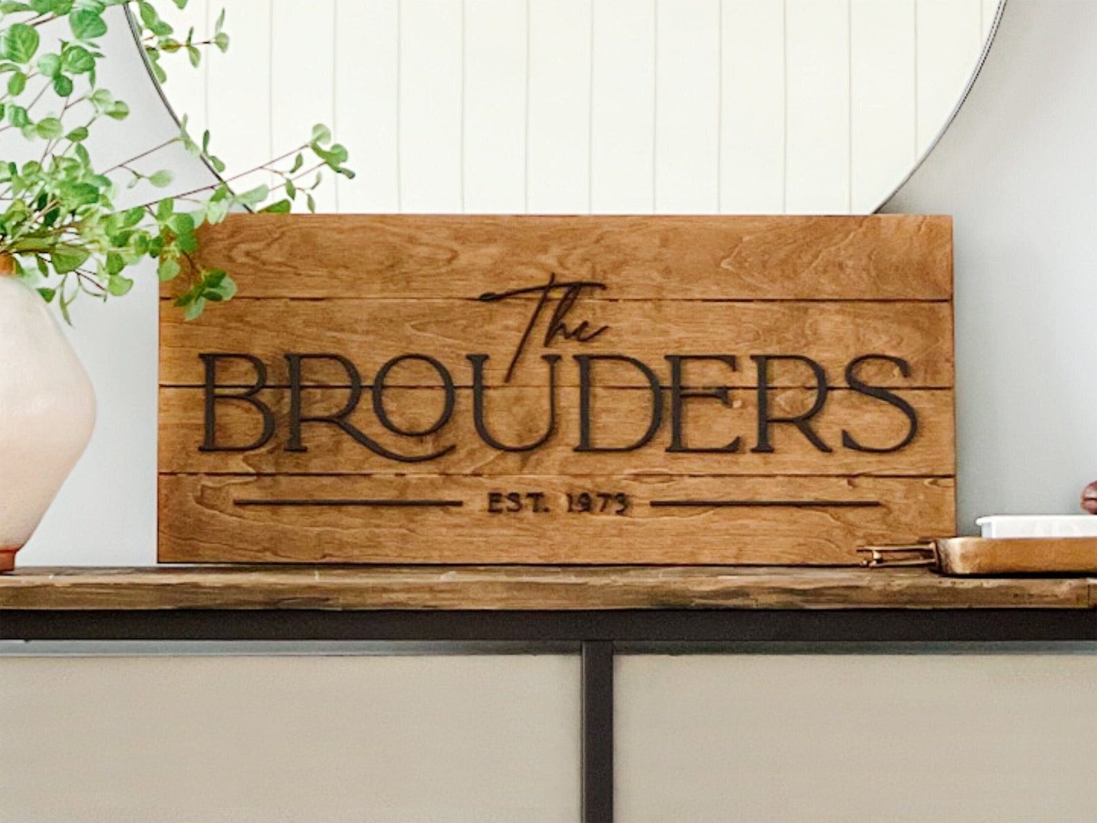 Personalized Last Name Wood Sign | Custom Family Name, Established Date - Medium, Black Ltrs, Early American