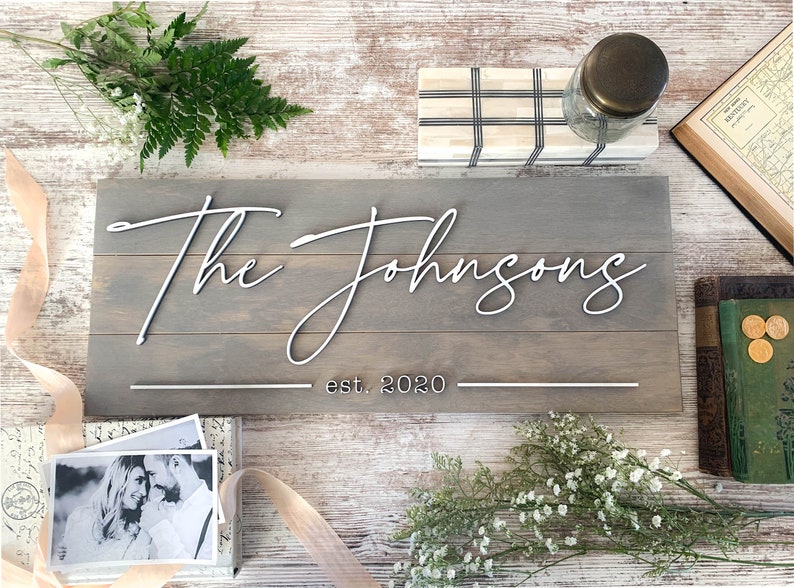 Family Last Name Sign for Personalized Wedding Gift in Pallet Sign Style, Farmhouse Decor Established Sign, Custom Wood Sign Engagement Gift