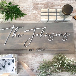 Family Last Name Sign for Personalized Wedding Gift in Pallet Sign Style, Farmhouse Decor Established Sign, Custom Wood Sign Engagement Gift