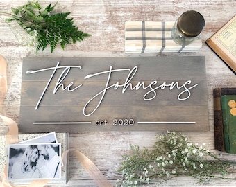 Family Last Name Sign for Personalized Wedding Gift in Pallet Sign Style, Farmhouse Decor Established Sign, Custom Wood Sign Engagement Gift