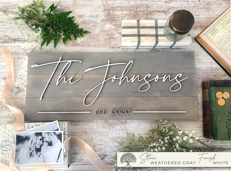 Family Last Name Sign for Personalized Wedding Gift in Pallet Sign Style, Farmhouse Decor Established Sign, Custom Wood Sign Engagement Gift
