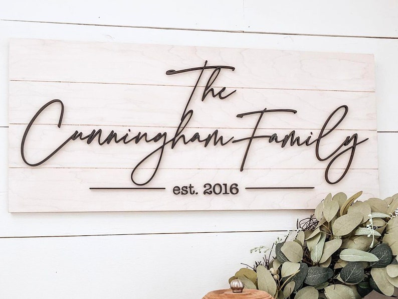 Modern Farmhouse Family Name Sign, Personalized Gift for Newly Engaged Couple with Wedding Date and Last Name, Farmhouse Wall Decor Foyer image 4