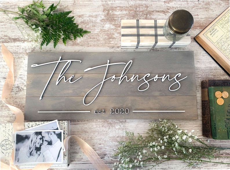 Personalized Wedding Gift for Couple, Custom Last Name Sign with Wedding Date, Farmhouse Pallet Sign for Bridal or Couples Shower Gift image 3