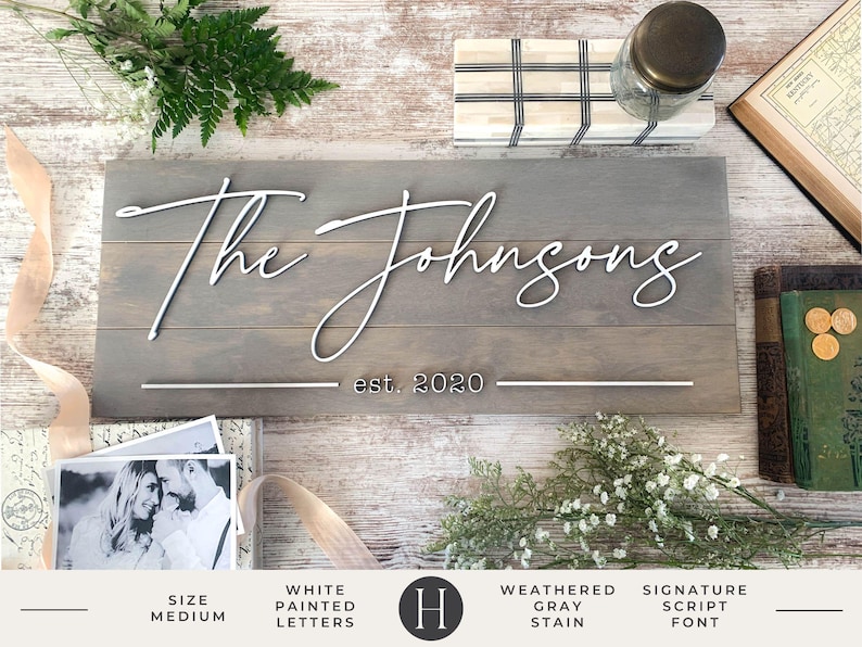 Personalized Wedding Gift for Couple, Custom Last Name Sign with Wedding Date, Marriage Milestone Gift for Bridal or Couples Shower Gift
