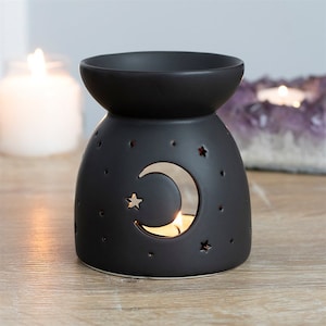 Black mystical moon & stars cut out wax/oil burner