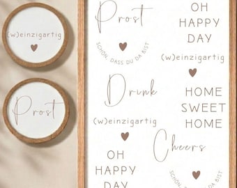 Rubons (81) Untersetzer cheers beige - Rub On Sticker randlos - Prost Drink Weinzigartig Einzigartig Wein Wine Home sweet Home Oh happy Day
