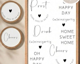 Rubons (82) Untersetzer cheers schwarz - Rub On Sticker randlos - Prost Drink Weinzigartig Einzigartig Wein Wine Home sweet Home happy Day