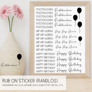 Rubons (3) Geburtstag - Rub On Sticker randlos - Pustekuchen Happy Birthday Hip Hip Hurra Tortenstück Kuchenstück Geburtstagskind Raysin