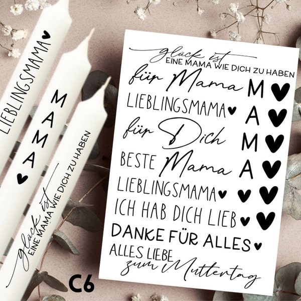 Mama - Kerzentattoos verschiedene Motive C6- Kerzensticker - Wasserschiebefolie - Kerzen - Muttertag - Mami - Lieblingsmama - Hab dich lieb