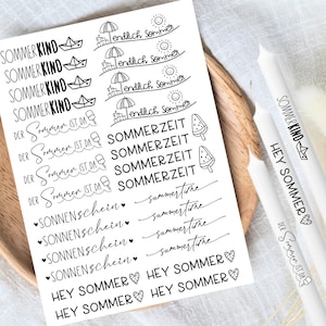 Sommer - Kerzentattoos verschiedene Motive DIN A4 - Kerzensticker - Wasserschiebefolie Summertime Sommerzeit Sommerkind Melone Sonnenschein