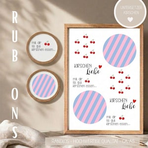 Rubons (105) Untersetzer Kirschen - Rubon Sticker randlos Kirsche Kirschenliebe Früchte Sommer cherry Streifen Korkuntersetzer Drinks cheers