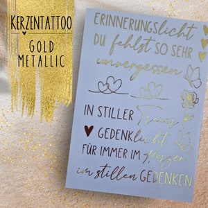 Gold Metallic - Trauer - Kerzentattoos A6 Schimmer Kerzensticker Trostlicht Trauerkerze Kondolenz Beerdigung Tot Trost Liebe Gedenklicht