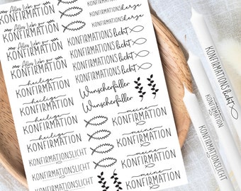 Zur Konfirmation - Kerzentattoos verschiedene Motive DIN A4 - Kerzensticker - Wasserschiebefolie - Kerzen - Konfirmationskerze