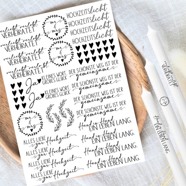 Hochzeit - Kerzentattoos verschiedene Motive DIN A4 - Kerzensticker - Wasserschiebefolie - Kerzen - Hochzeit - Hochzeitskerze - heiraten