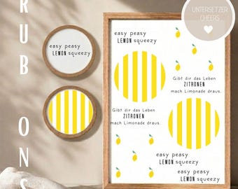 Rubons (86) Untersetzer Lemon - Rub On Sticker randlos - Zitrone Limonade gelb yellow easy sqeezy Sommer Summer Drinks cheers