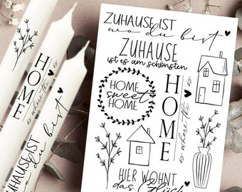 Home - Kerzentattoos verschiedene Motive C6- Kerzensticker - Wasserschiebefolie - Kerzen -Skandi - Glück - zuHause - Blumenvase - Vase