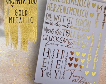 Gold Metallic - Moment of Happiness Candle Tattoos A6 Shimmer Candle Stickers Love Happiness Home Family Friendship Heart Person Sunshine Dance
