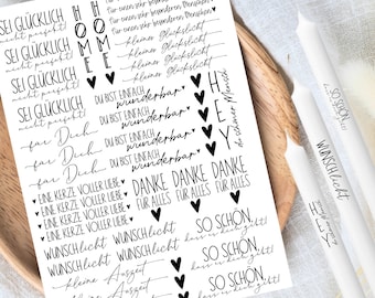 Be Happy - Candle Tattoos DIN A4 - Candle Stickers Waterslide Decal Candles Happiness Happy Love Family Good Day Hey Home Wish Light