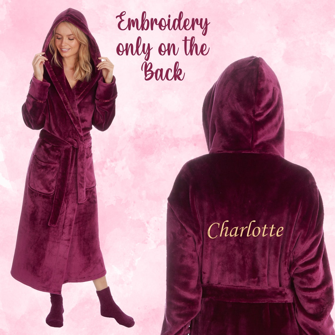 Womens Personalised Dressing Gown Ladies Robe Embroidered Name Etsy