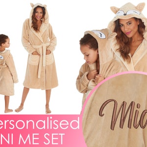 Personalised Mini Me Set Mother and Daughter Matching Fox Robe Embroidered Face Custom Name Foxy Gown Mother's Day Gift Size S-XL 2-13 Years