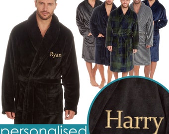 Personalised Mens Dressing Gown Shawl Collar Robe Embroidered Name Gift Valentine's Day Father's Day Present Husband Fiance Boyfriend Hubby