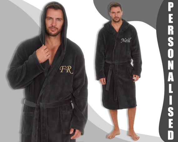 Mens Snuggle Dressing Gown Soft Cosy Hooded Fleece Bath Robe | eBay