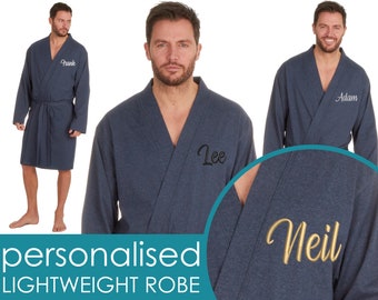 Personalised Mens Kimono Robe Summer Lightweight Recycled Yarn Dressing Gown Embroidered Name Custom Name Nightwear Gift Husband Dad M-XXL