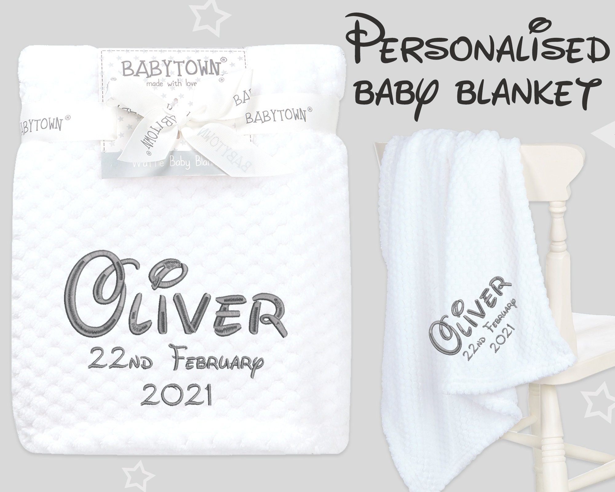 Personalised Baby Blanket Cute Lovely Font Embroidered Name Etsy.de