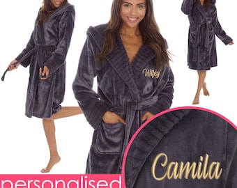 Personalised Ladies Faux Fur Trim Robe Christmas Gift Custom Name Birthday Present Personalized Mother's Day Gift Robe Wife Girlfriend