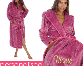 Personalised Ladies Dressing Robe Custom Embroidered Name Womens Hooded Gown Mother's Day Gift Idea Birthday Present Wife Girlfriend Fiance