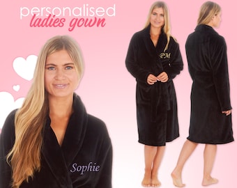 Ladies Personalised Black Dressing Robe Womens Gown Embroidered Bathrobe Mother's Day Gift Idea Present Gift Grilfriend Valentine's Day Gift