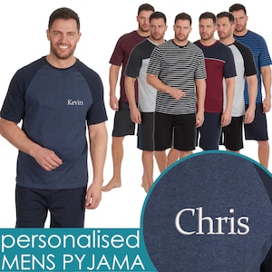 Personalised Mens Summer Recycled Yarn Lounge Set T-shirt Shorts Summer Set Sustainable Pyjama PJs Valentine's Fathers Day Gift Idea Present
