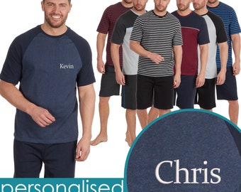 Personalised Mens Summer Recycled Yarn Lounge Set T-shirt Shorts Summer Set Sustainable Pyjama PJs Valentine's Fathers Day Gift Idea Present