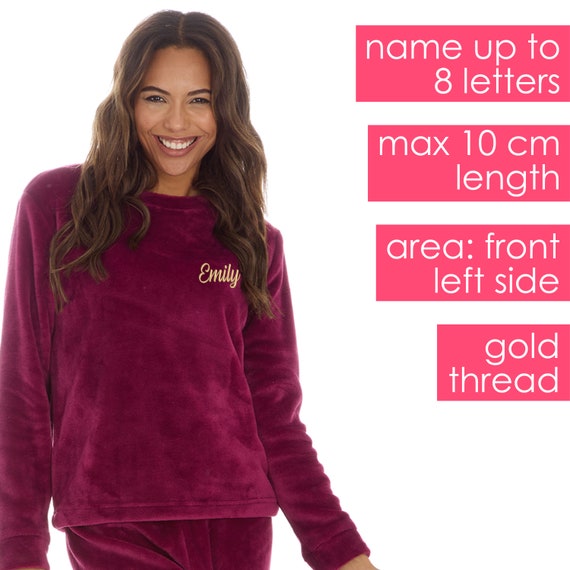 Personalised Ladies Pyjama Top Bottoms Lounge Set Fleece Pj s Custom Name Embroidered Gold Thread Mother s Day Gift Nightwear Loungewear Etsy UK