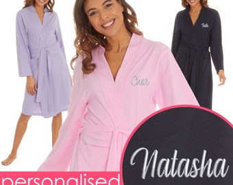 Personalised Ladies Recycled Kimono Robe Lightweight Dressing Gown Embroidered Custom Name Summer Robe Gift Mother's Day Present Wife S-XL