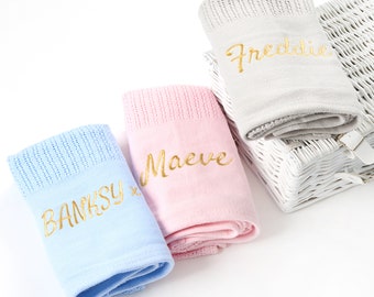 Personalised Baby Girls Baby Boys 100% Cotton Blanket Embroidered Name Baby Shower Gift Newborn Infant Celular Blanket Present New Baby Gift