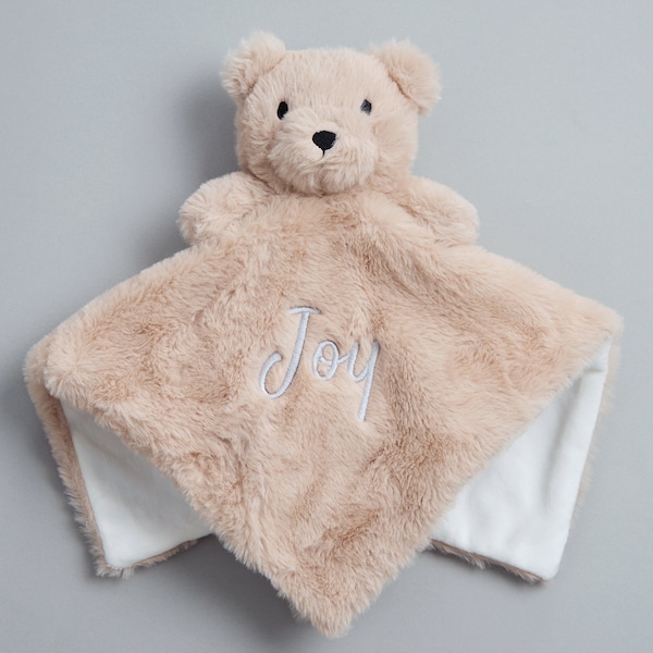 Personalised Baby Comforter Cute Teddy Bear Beige Blanket Unisex Baby Girls Baby Boys Sooth Calm Soft Toy Cuddly Keepsake Animal Plushie