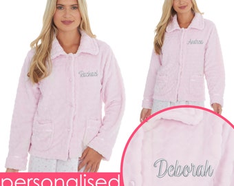 Personalised Ladies Embossed Bed Jacket Pink Robe Mother's Day Gift Custom Birthday Present Personalized Womens Bed Coat Embroidered Name UK