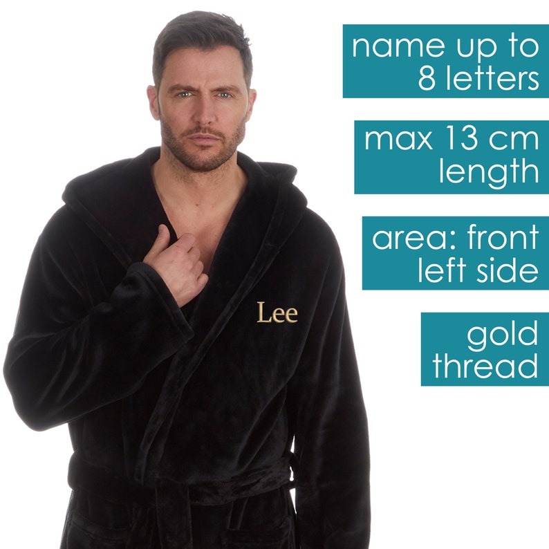 May include: Black hooded robe with a gold thread embroidered name on the left side. The name is up to 8 letters long and 13 cm in length.
