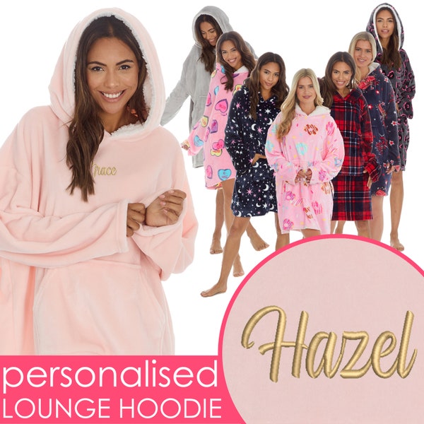 Personalised Ladies Wearable Blanket Hoodie Oversized Hooded Blanket Embroidered Name Lounge Poncho Top Gift Idea Mother Wife Girlfriend