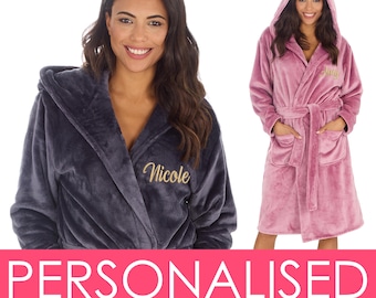 Personalised Ladies Luxury Hooded Dressing Robe Custom Name Birthday Present Personalized Womens Mothers Day Gift Elegant Gown Bathrobe S-XL
