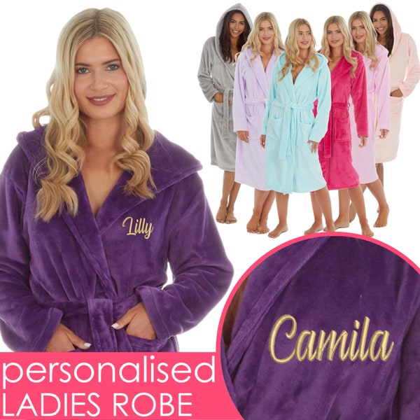 Personalised Ladies Hooded Robe Unique Gift Custom Name Birthday Present Personalized Womens Mother's Day Gift Robe Girlfriend Fiance Mom