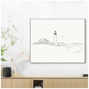 Dibujo lineal minimalista del faro de Portland Head, Maine - DESCARGA DIGITAL