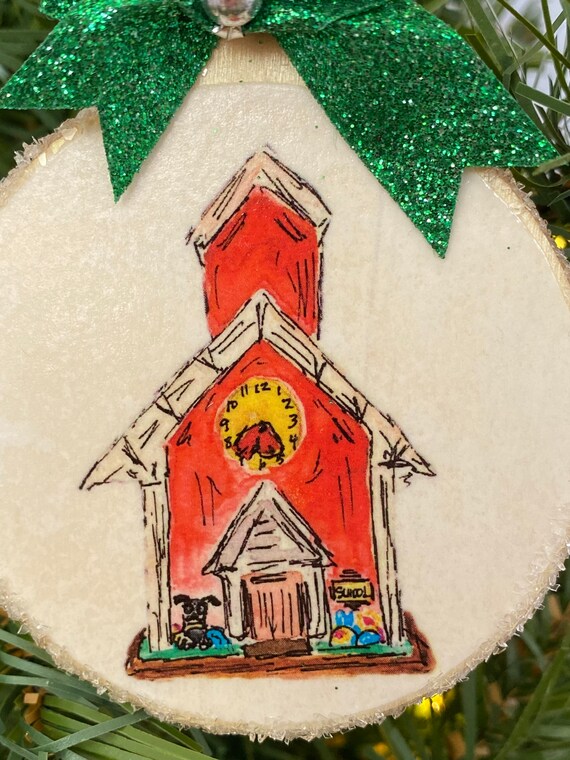 Little Red Amerian School House ABC chaulk boards Ornament by