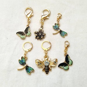 Butterfly and Dragonfly Set of 3 or 6 Stitch Markers Flower, Bee image 1